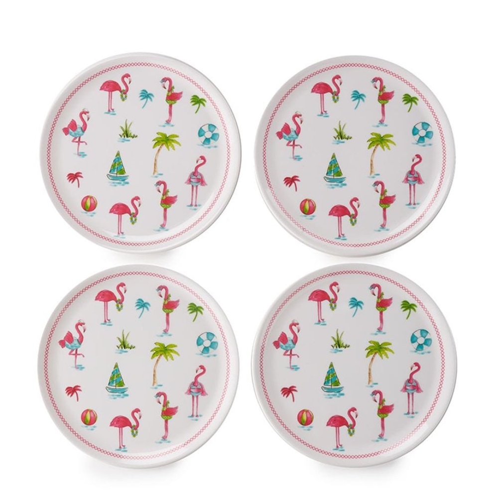 Set 4 Tropical Paradise w Flamingos  Melamine 8" Salad Cake Plate New